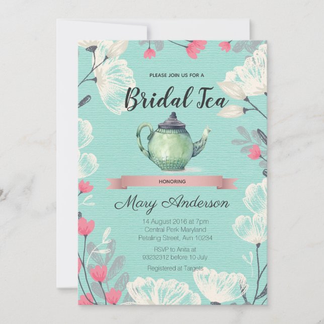 Mint Tea Party Bridal Shower Invitation (Front)