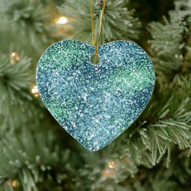Mint Teal Aqua Sparkle Mermaid Glitter Ceramic Ornament (Tree)