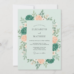 Mint Teal Botanical Romantic Wedding Invitation