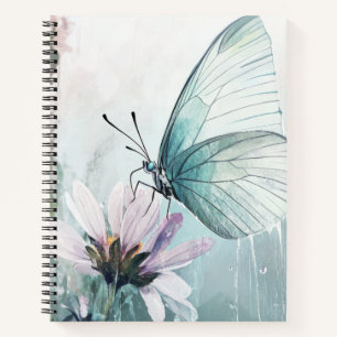 Mint Teal Butterfly Soft Pastel Floral Notebook