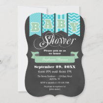 Mint Teal Chalkboard Flag Baby Shower Invite