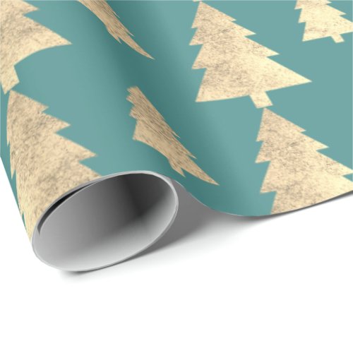 Mint Teal Cottage Gold Blush Christmas Tree  Kraft Wrapping Paper
