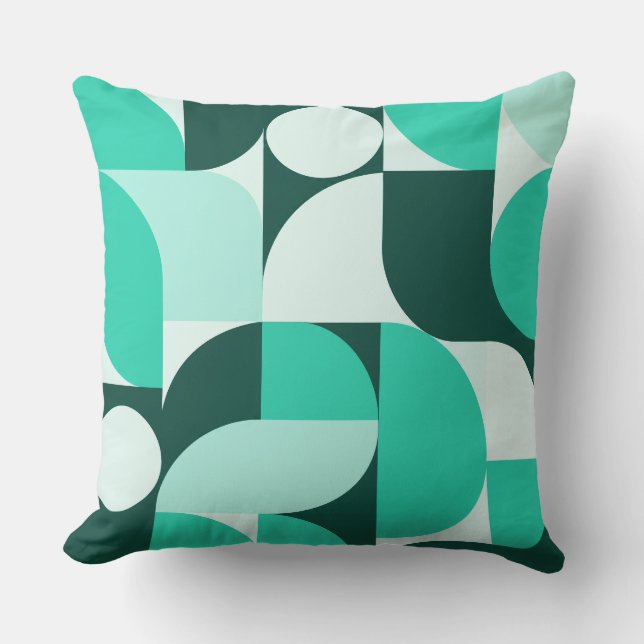 Mint Teal Geometric Composition Throw Pillow (Front)