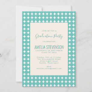 Mint Teal Geometric Dots Pattern Graduation Party Invitation