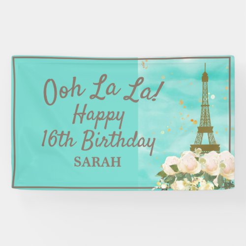 Mint Teal Gold Sweet 16 Paris Eiffel Tower Banner