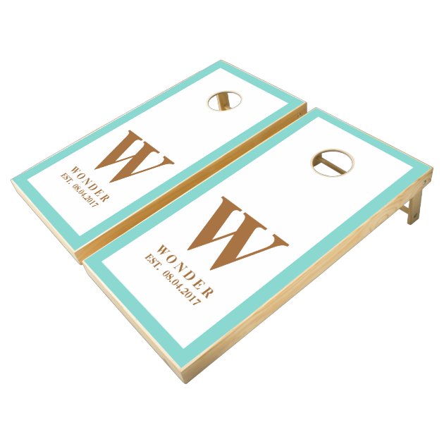 Mint Teal Green Family Newly Wed Rustic Wedding Cornhole Set