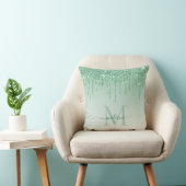 Mint Teal Green Glitter Drips Glam Monogram Script Throw Pillow (Chair)