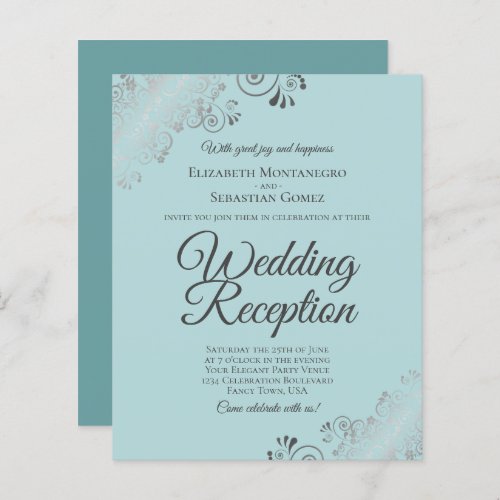 Mint  Teal Lacy BUDGET Wedding Reception Invite