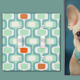 Mint Teal Orange Mid-Century Modern Pattern Light Switch Cover