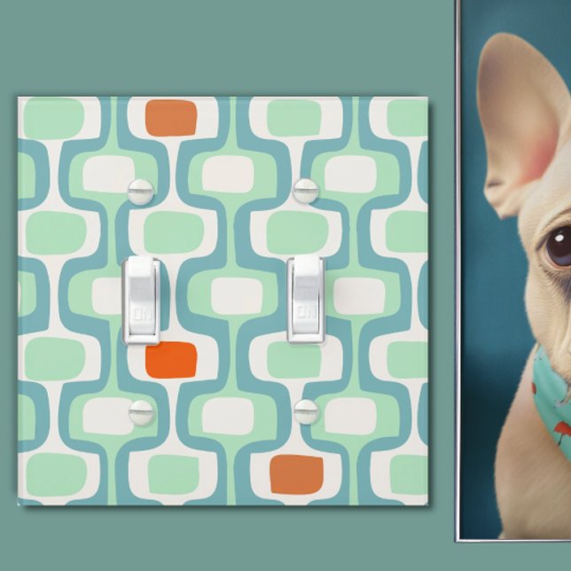 Mint Teal Orange Mid-Century Modern Pattern Light Switch Cover (Creator Uploaded)