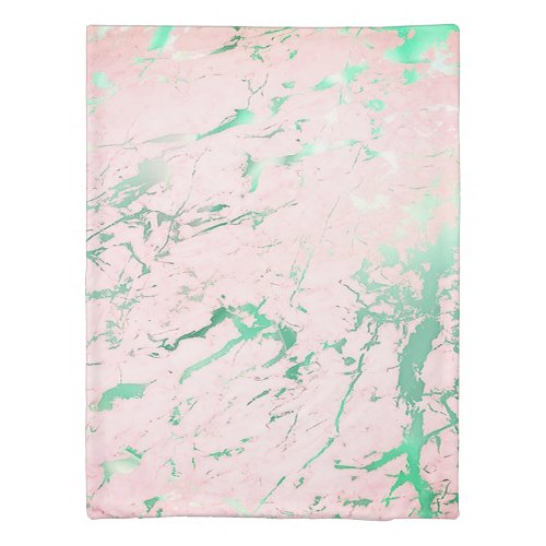 Mint Teal Pink White Marble Stone Abstract Emerald Duvet Cover