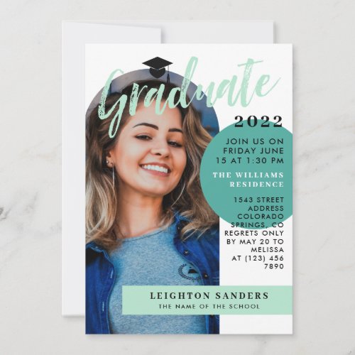 Mint  Teal Retro Arch Photo Graduation Invitation