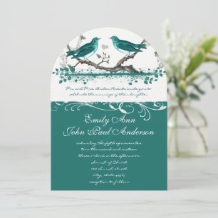 Mint Teal Romantic Rustic Love Bird Wedding Invitation