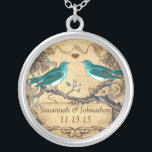 Mint Teal Romantic Rustic Lovebird Wedding Silver Plated Necklace<br><div class="desc">Keepsake Necklaces Choose either Silver Plated Gold Finish or Sterling Silver Unique Personalized Custom !st Christmas Gift Wedding Keepsake Wedding Party Necklaces - to change background color - click customize - click edit - choose last tool in drop down menu and choose from one of the colors shown or enter...</div>