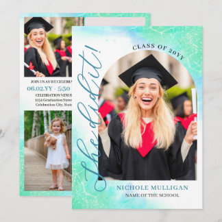 Mint Teal She Did It Graduation Announcment Party Invitation