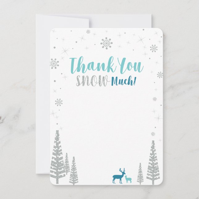 Mint, Teal & Silver Winter wonderland Thank you Note Card (Front)