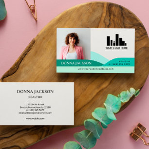 Mint & Teal Slopes Realtor Photo & Logo Business Card