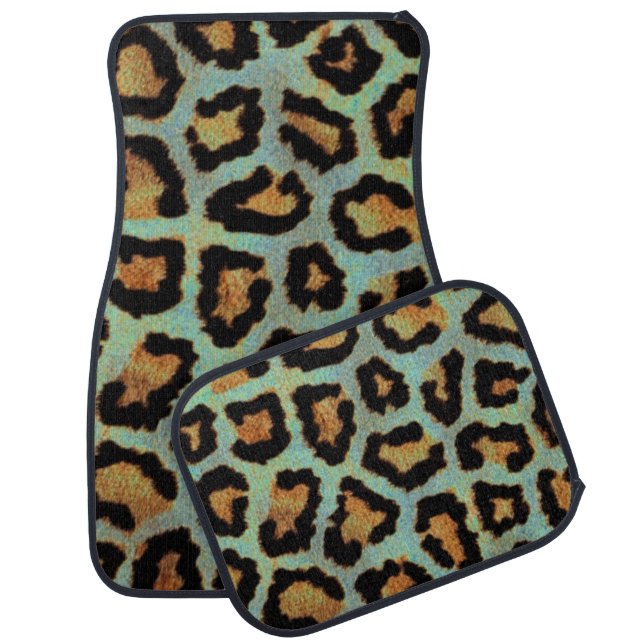 Mint Tease me teal  Leopard print  Car Floor Mat (Set)
