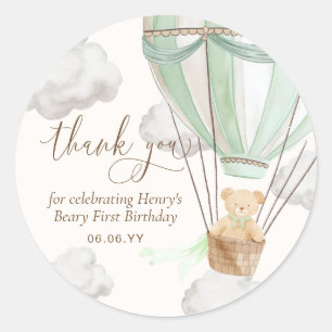 Mint Teddy Bear Thank You Beary First Birthday Classic Round Sticker