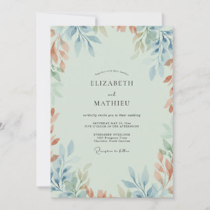 Mint Terracotta Leafy Wedding Invitation