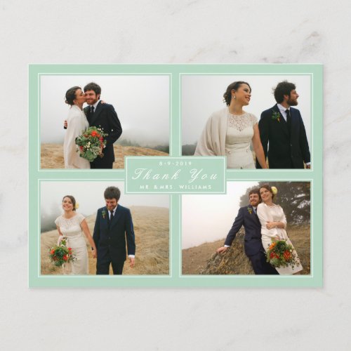 Mint Thank You Wedding Collage 4 Photo Postcard