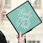 Mint | Thanks Mom and Dad Graduation Cap Topper<br><div class="desc">Thank your parents for their support by wearing a custom graduation cap topper in their honor. The stylish graduation cap topper features "Thanks Mom and Dad" in a trendy modern script font against a mint background.</div>
