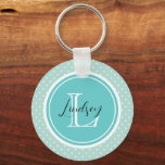 Mint Tiny Polka Dots with Custom Monogram Keychain<br><div class="desc">Cute Girly Polkadot Pattern with Personalized Name or Monogram</div>