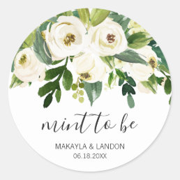 Mint To Be Elegant Greenery White Floral Wedding Classic Round Sticker