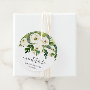 Mint To Be Elegant Greenery White Floral Wedding Favor Tags