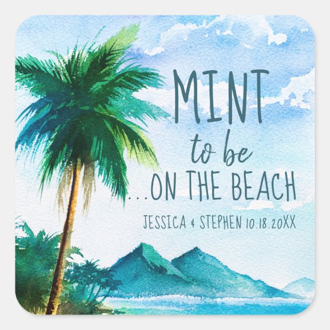 Mint to Be Favor Tropical Beach Wedding Square Sticker (Front)