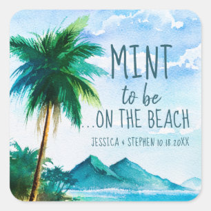 Mint to Be Favor Tropical Beach Wedding Square Sticker