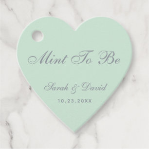 Mint To Be Green Heart Gray Calligraphy Wedding  Favor Tags
