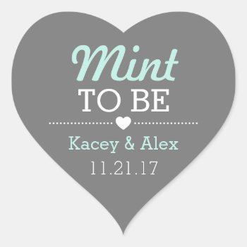 Mint To Be Heart Stickers Wedding Favors by INAVstudio at Zazzle
