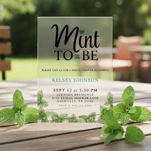 Mint to Be Mint Leaf Bridal Shower Acrylic Invitations