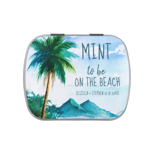 Mint to Be Palm Tree Island Wedding Custom Favor Candy Tin