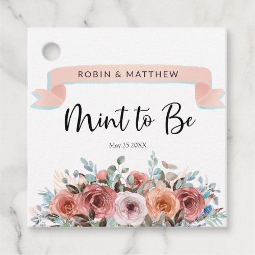 Mint to Be Peach Blush Mint Floral  Wedding Favor Tags