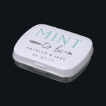 Mint to Be | Personalized Wedding Favor Mints Candy Tin<br><div class="desc">Petite mint tins feature "mint to be" in mint green and charcoal gray handwritten style typography with an arrow illustration and your names and wedding date beneath. Sweet play on words makes a unique and memorable wedding favor!</div>