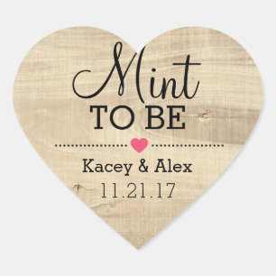 Mint To Be Stickers Wood Heart Wedding Favors