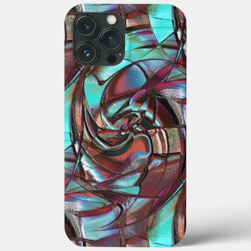 Mint to wine circular curved shapes in grain satin iPhone 13 pro max case