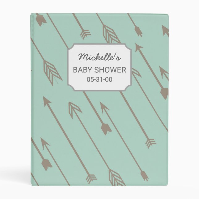 Mint Tribal Arrows Baby Shower album mini binder (Front)