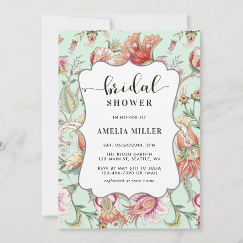 Mint  Tropical Fantasy Boho Floral Bridal Shower Invitation