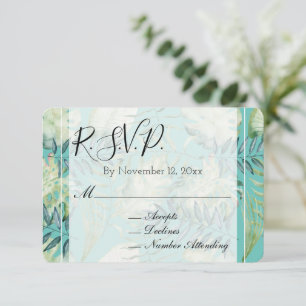 Mint Tropical Green Leaves Wedding RSVP Enclosure Card