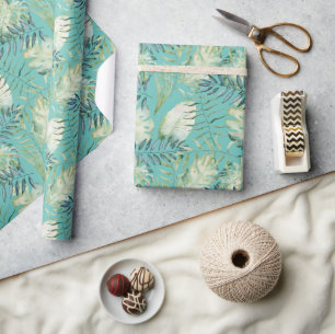 Mint Tropical Green Leaves  Wrapping Paper