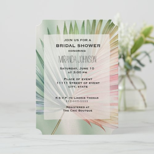 Mint Tropical Pink Green Leaf bridal shower Invitation