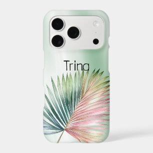 Mint Tropical Pink Green Leaf iPhone 17 Pro Case