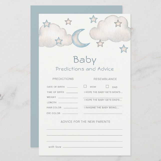 Mint Turquois Boy Baby Shower Predictions & Advice (Front/Back)