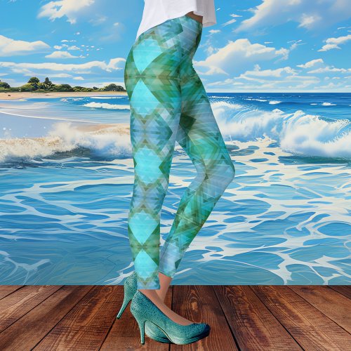 Mint Turquoise Abstract Geometric Pattern Legging