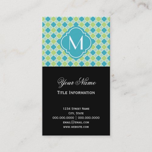 Mint Turquoise and Green Quatrefoil Pattern Business Card