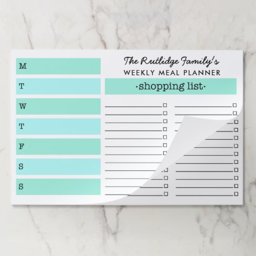 Mint  Turquoise Family Meal Planner Paper Pad