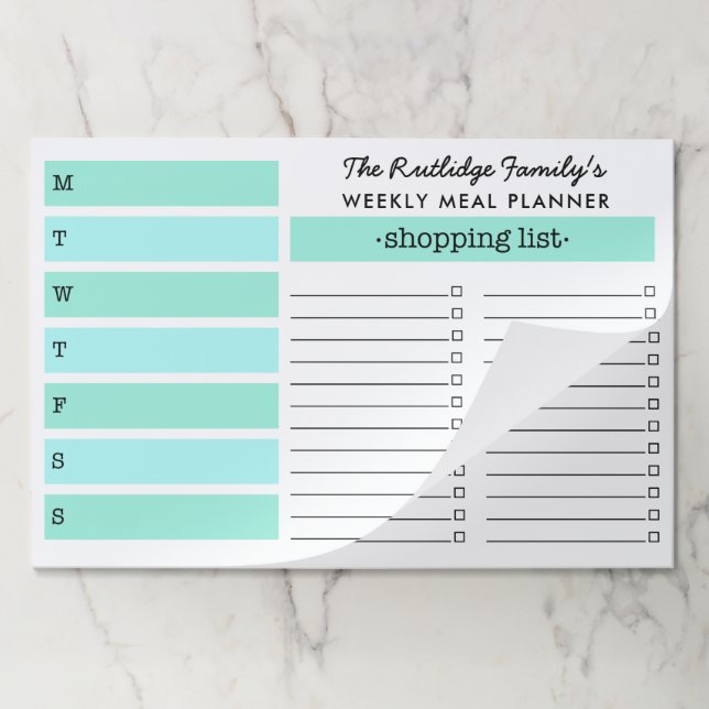 Mint & Turquoise Family Meal Planner Paper Pad (Folded)